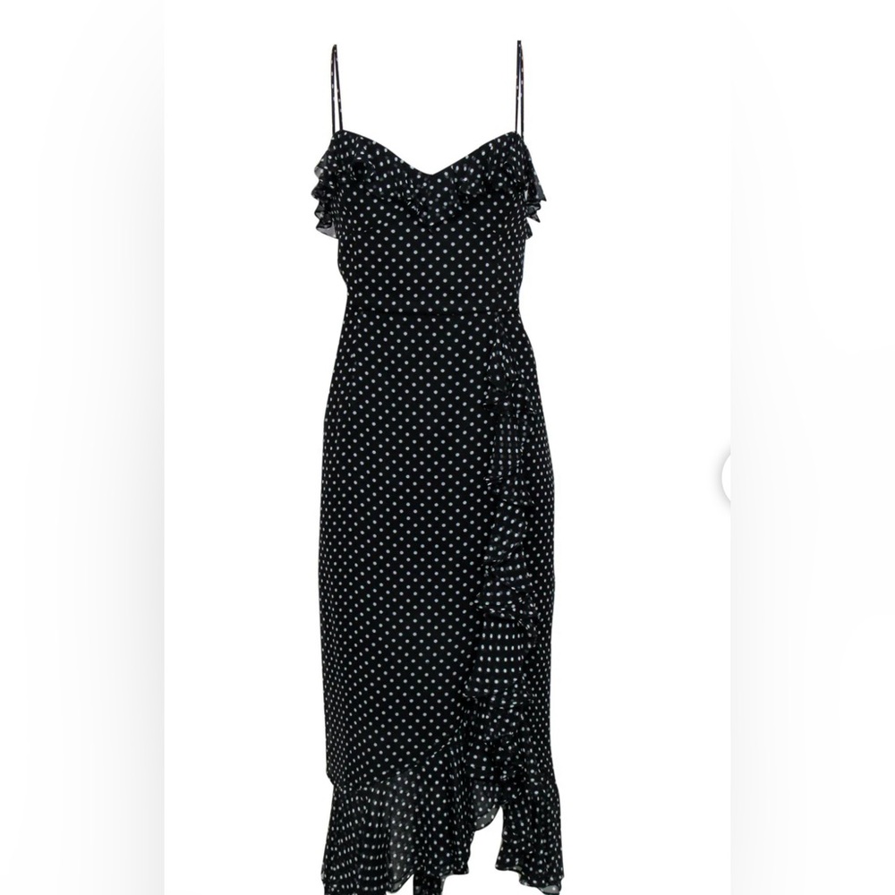 Milly Polka-Dot Ruffle Silk Maxi Dress Size 8